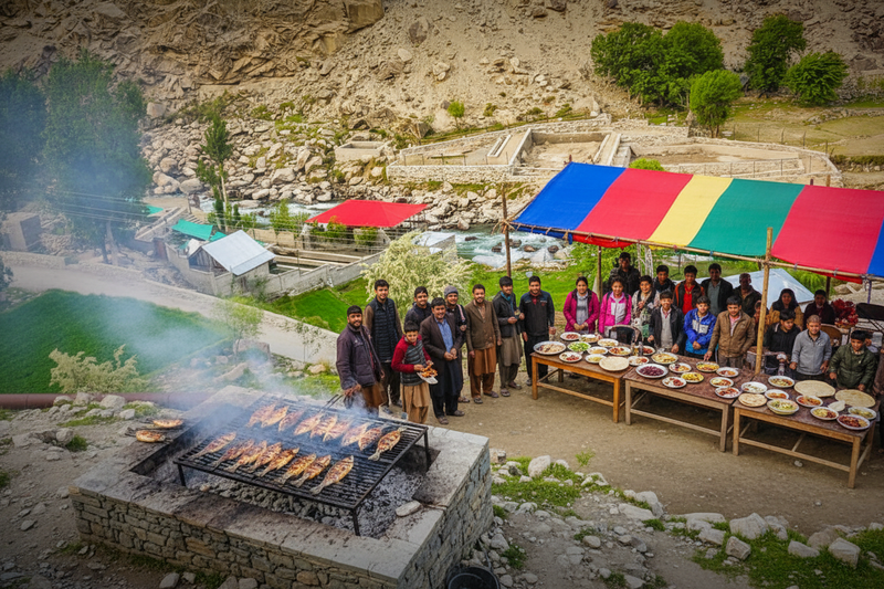 BBQ trout being grilled at Himalayan Trout Farm
