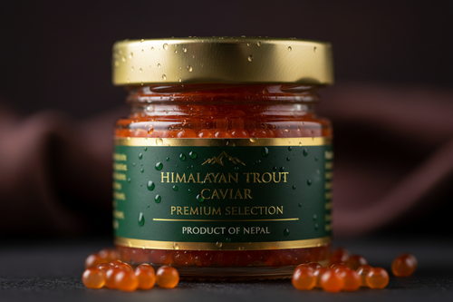 Premium Himalayan trout caviar in elegant glass jar